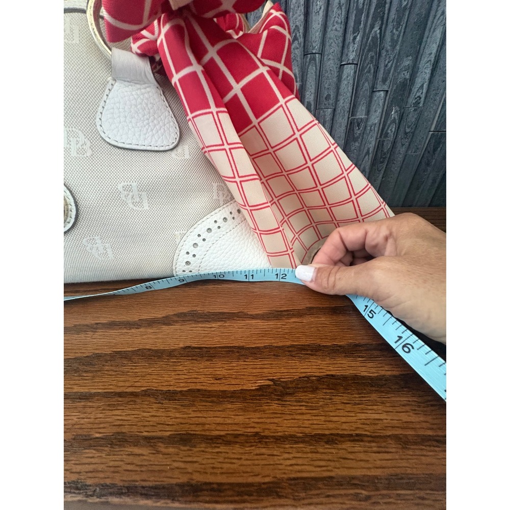 Dooney & Bourke Monogram Canvas Satchel Bag White Leather Trim w/ vintage Scarf - Picture 12 of 12
